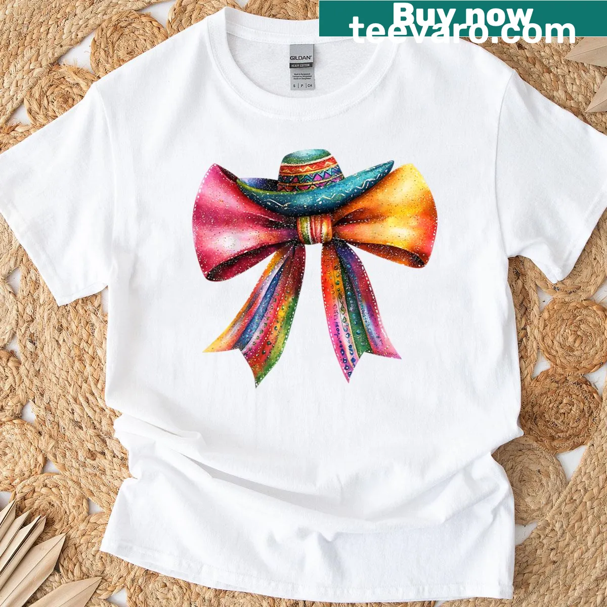 Cinco De Mayo T-shirt featuring a sombrero with a coquette bow — on a men's t-shirt