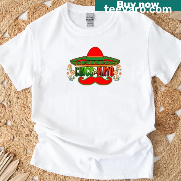 Cinco De Mayo T-shirt with mustache and floral elements