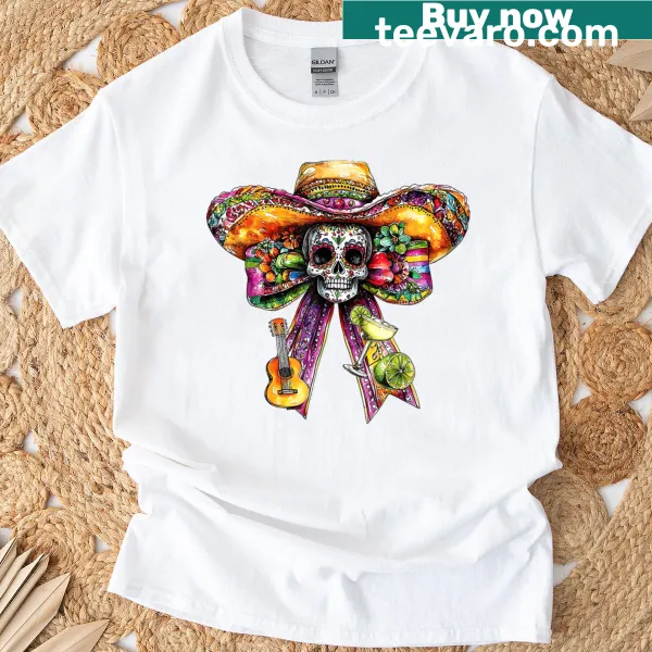 Sugar skull with bow design for Cinco De Mayo T-shirt