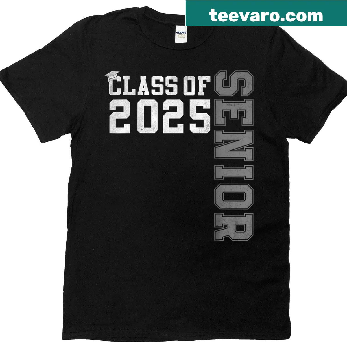 Class of 2025 graduation t-shirt with bold lettering. — on a men's t-shirt