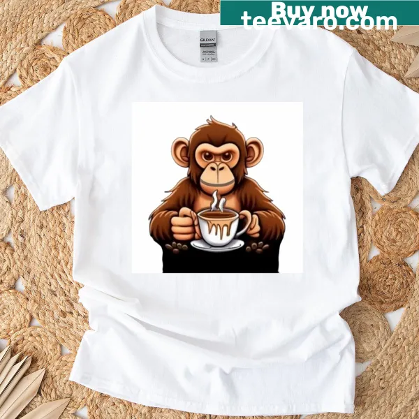 T-shirt with a humorous monkey coffee graphic