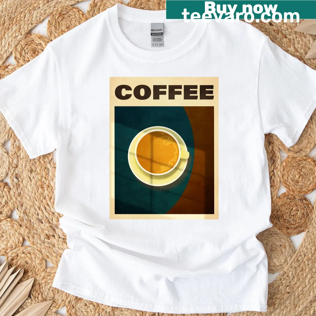 Coffee Shop T-shirt with simple coffee-themed typography — on a men's t-shirt