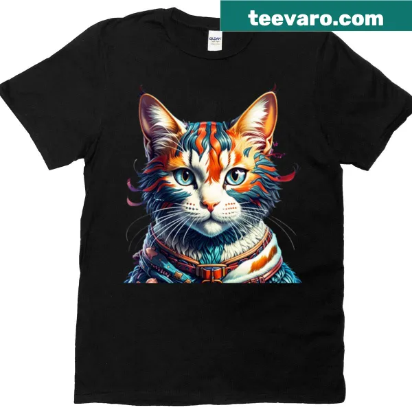 Adorable illustrated cat graphic on a t-shirt.