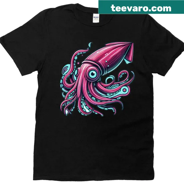 Oversized T-shirt featuring a whimsical colossal squid illustration.