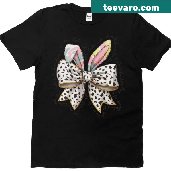 Illustrated Easter t-shirt featuring bunny ears and 'He Is Risen' text