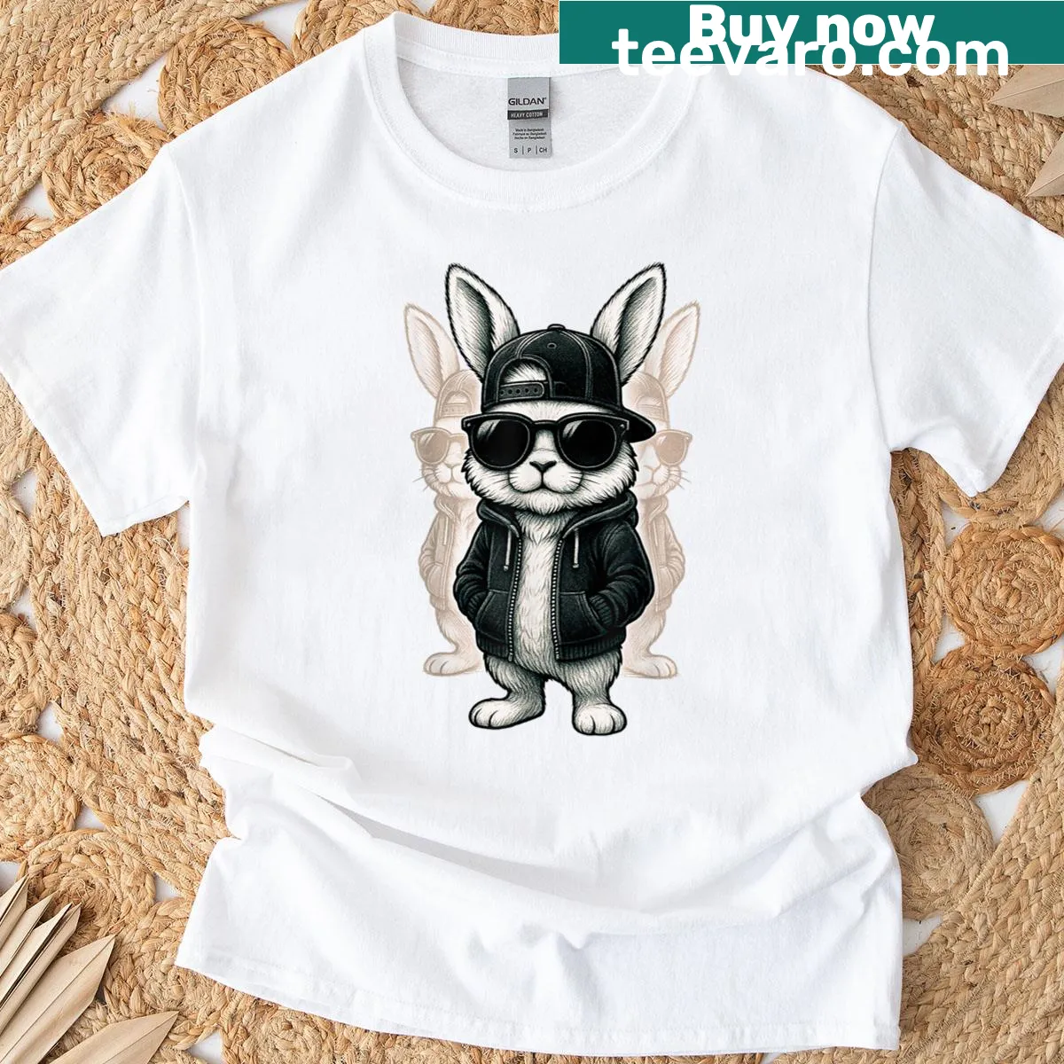 Cute bunny wearing sunglasses T-shirt for kids — on a men's t-shirt