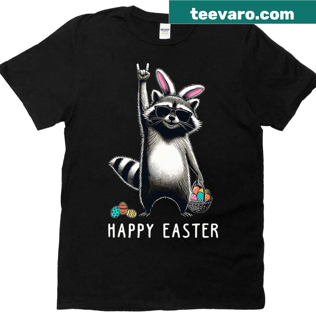 T-shirt featuring a cute raccoon for Easter celebrations. — on a men's t-shirt