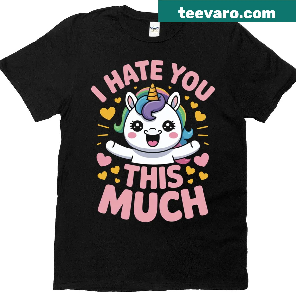 T-shirt featuring a cute unicorn with a sarcastic saying. — on a men's t-shirt