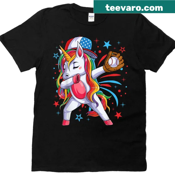 Dabbing unicorn in American flag colors on a kids T-shirt