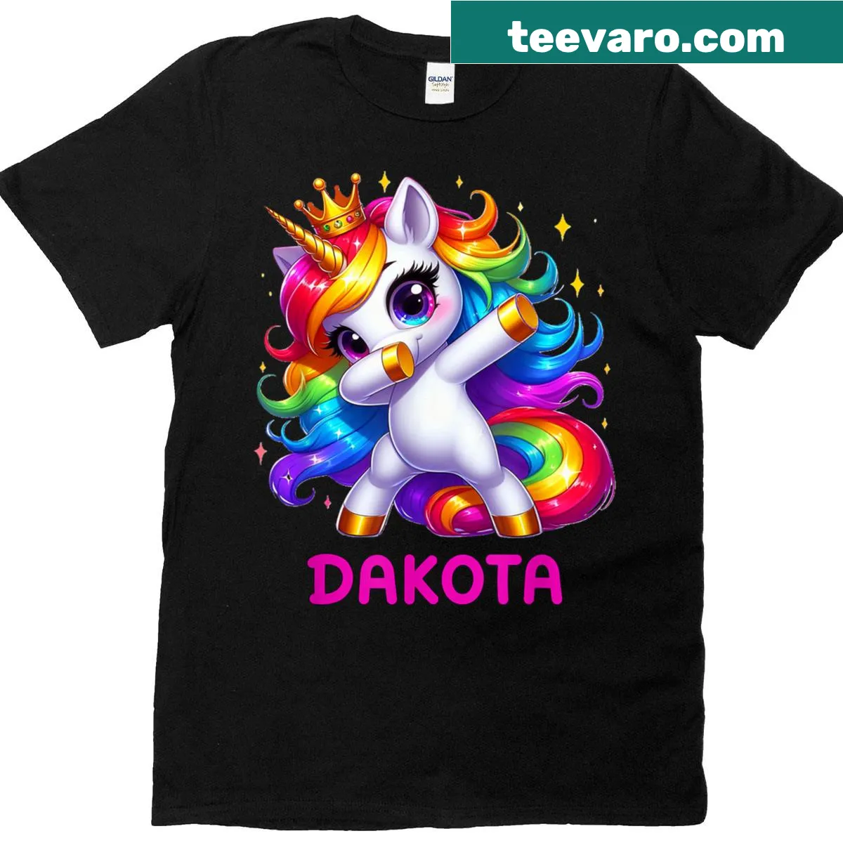 Personalized birthday T-shirt with dabbing unicorn for Dakota — on a men's t-shirt