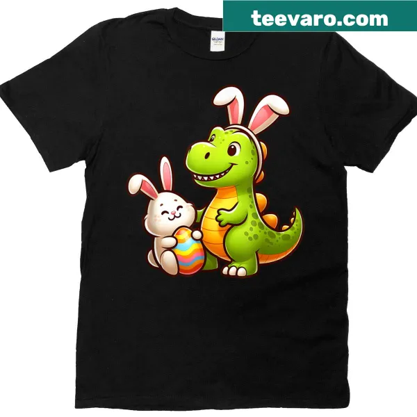 Cute dinosaur with Easter bunny illustration on T-shirt