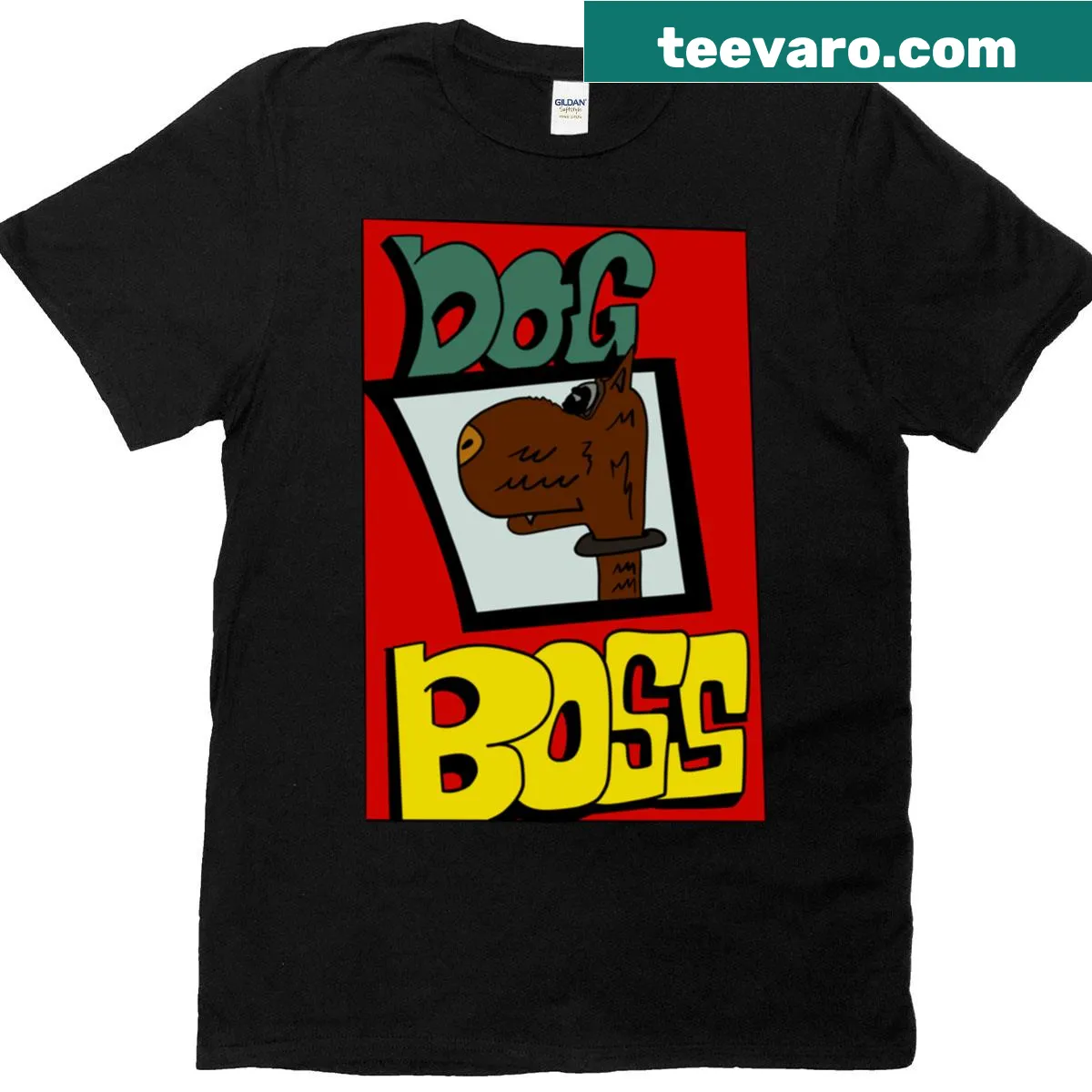 Oversized T-shirt with bold 'Dog Boss' text design — on a men's t-shirt