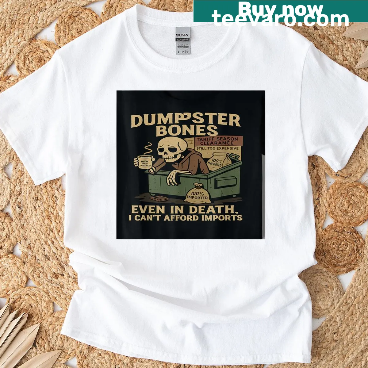 Meme graphic T-shirt featuring economic satire — on a men's t-shirt