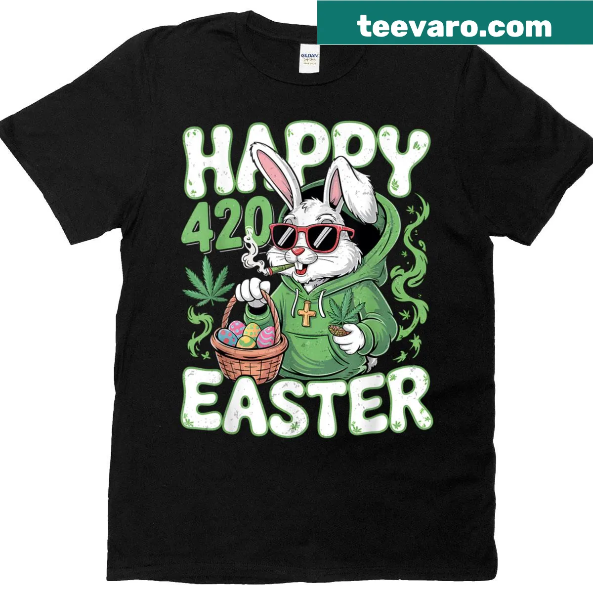 Funny 420 Easter Bunny graphic T-shirt design — on a men's t-shirt