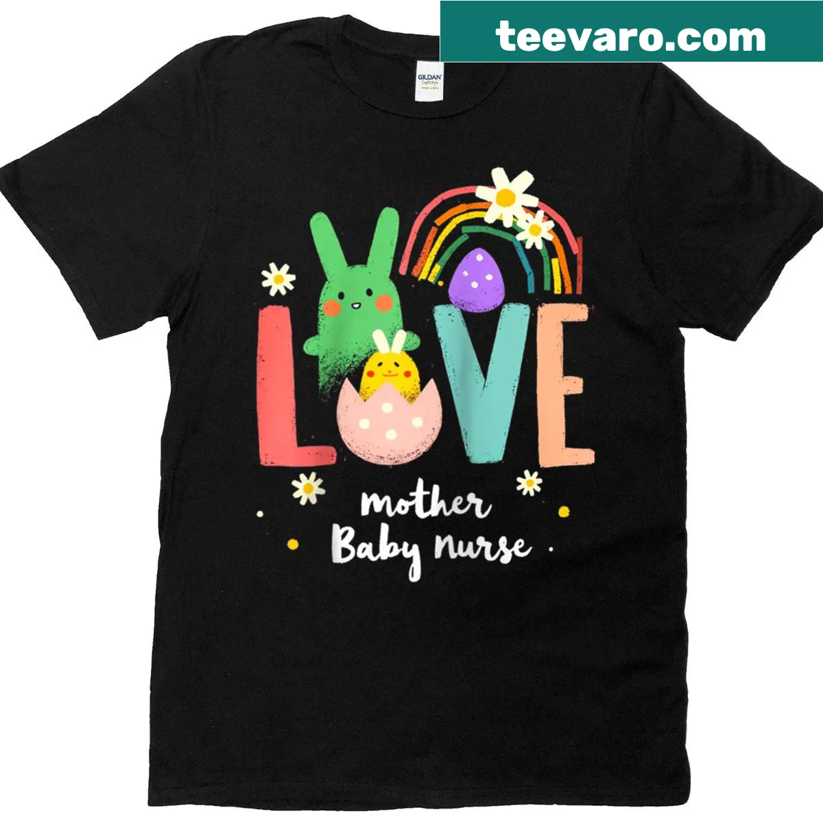 Adorable Easter mother and baby illustration on a raglan tee — on a men's t-shirt