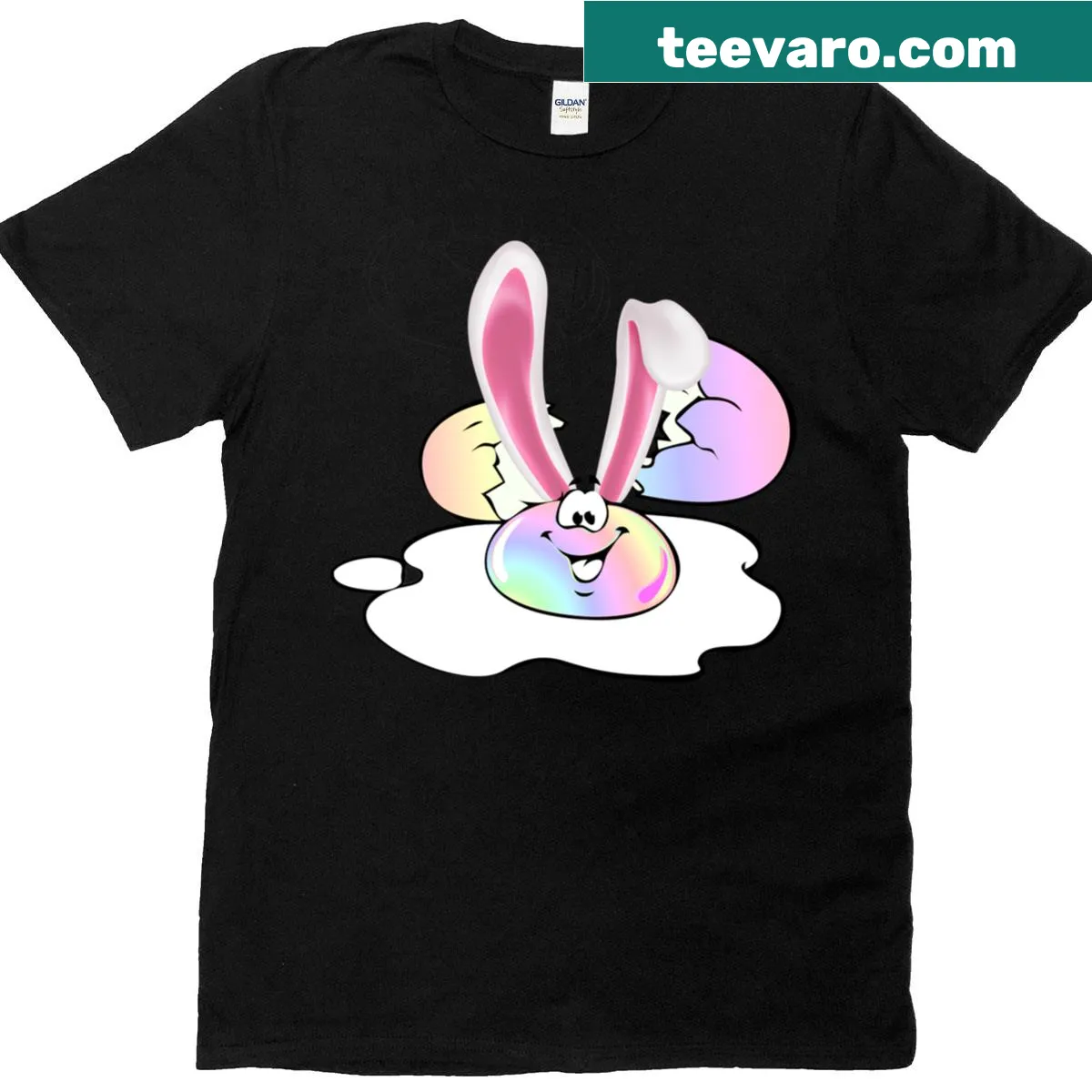 Easter bunny and sunny side up egg graphic t-shirt — on a men's t-shirt