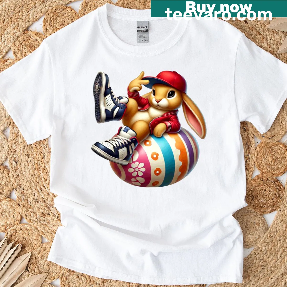 Cute Easter Bunny T-shirt with hip hop vibes illustration — on a men's t-shirt