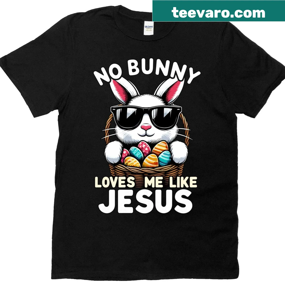 Easter T-shirt with the text 'No Bunny Loves Me Like Jesus' — on a men's t-shirt