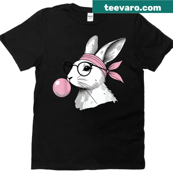 Retro t-shirt featuring a rabbit with bubblegum in a cottagecore style