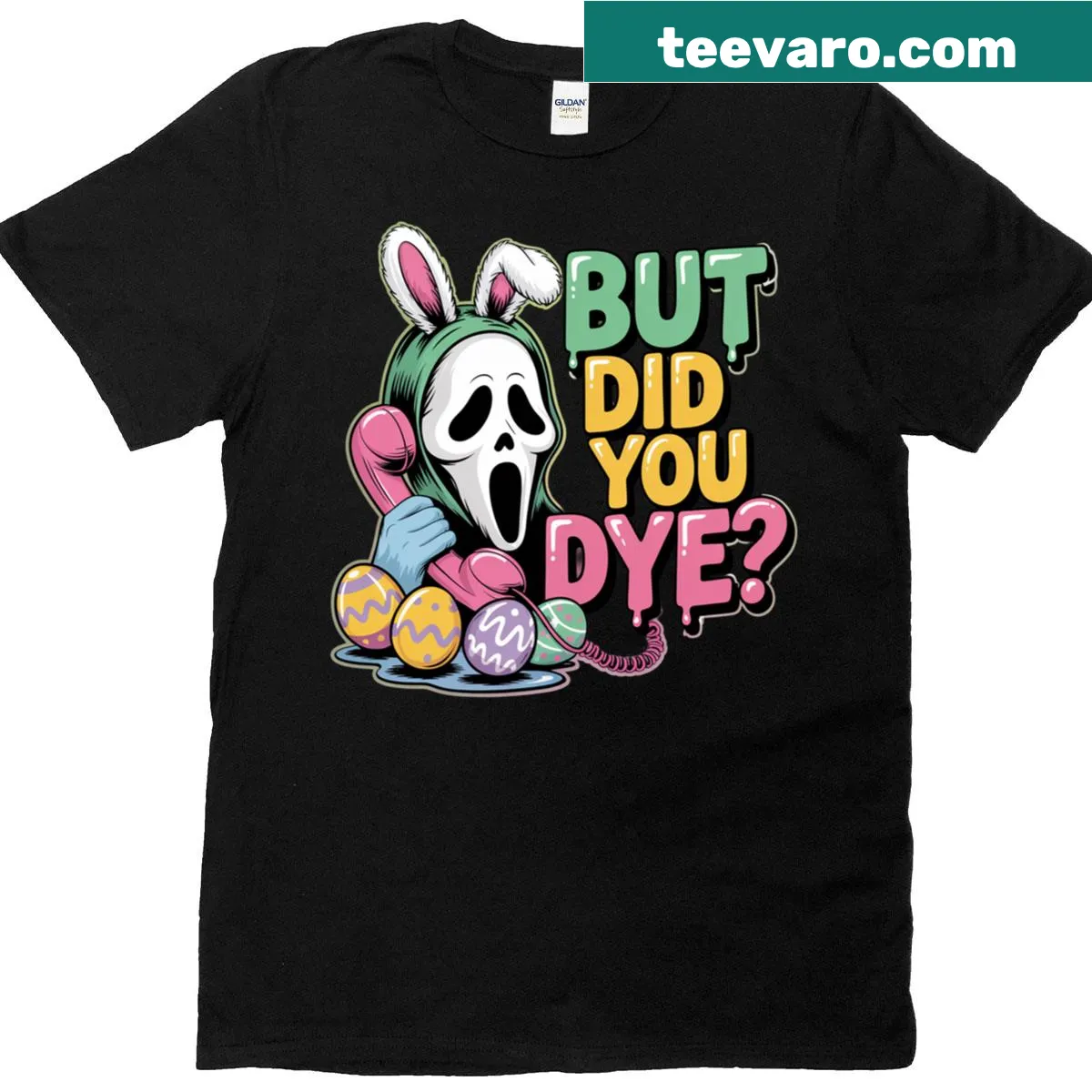 Funny Easter T-shirt with skeleton bunny graphic — on a men's t-shirt