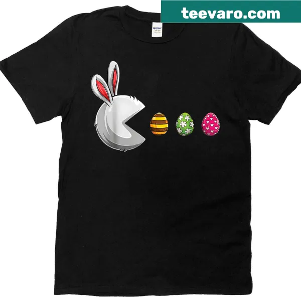 Gaming-themed t-shirt featuring bunnies and eggs in a humorous design