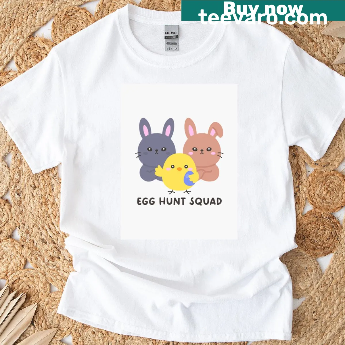 Cute Easter t-shirt featuring bunnies and chicks design — on a men's t-shirt