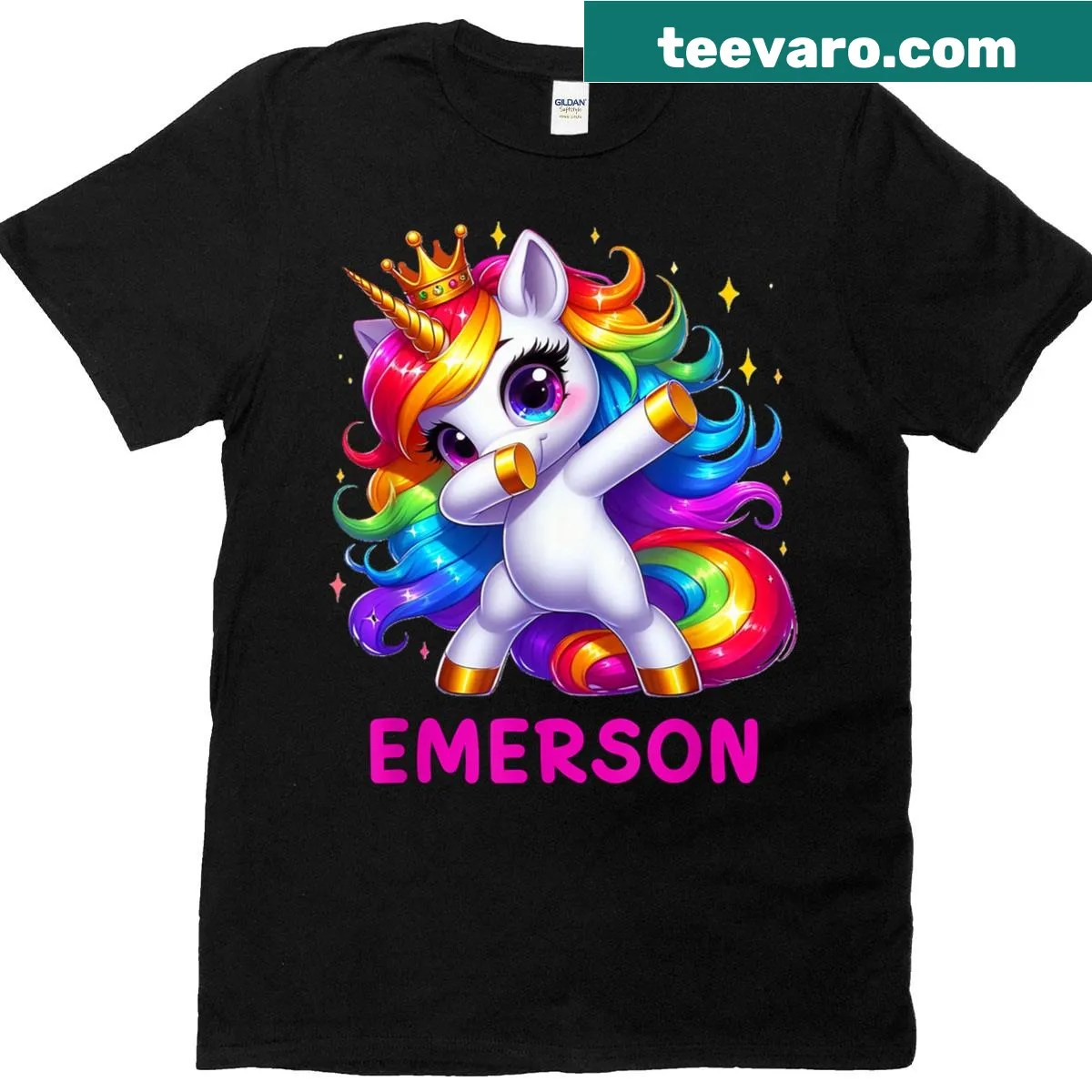 Personalized T-shirt featuring a dabbing unicorn for birthday — on a men's t-shirt