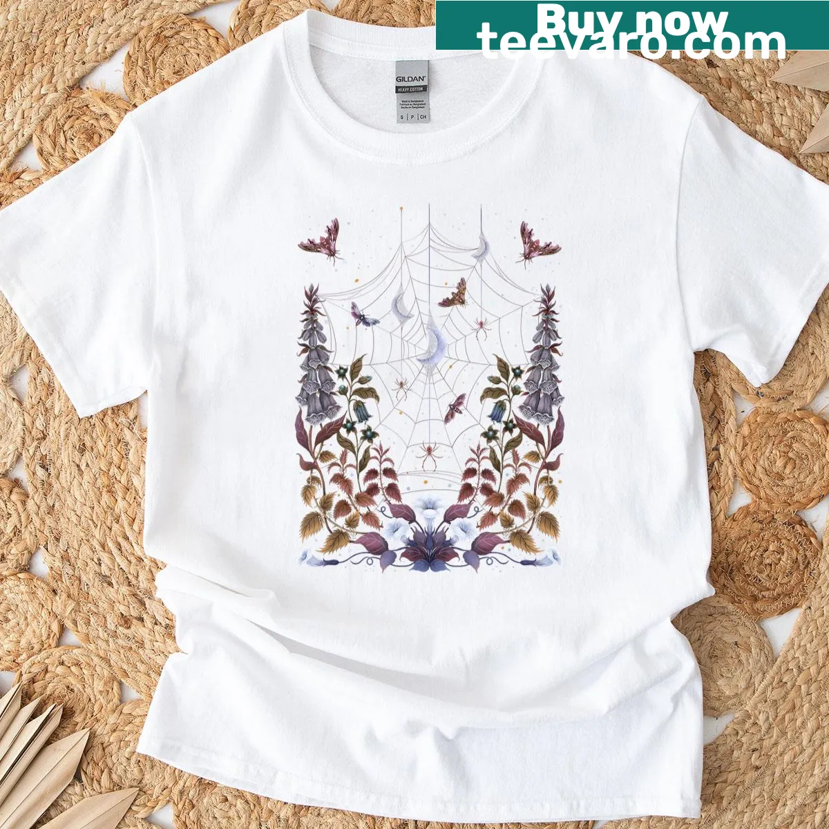 T-shirt featuring an illustration of a witch's garden — on a men's t-shirt