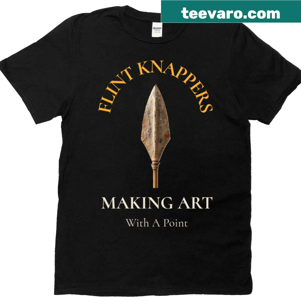 Illustration of flint knapping art on a t-shirt — on a men's t-shirt