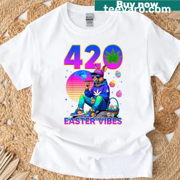 Cartoon of a chill bunny enjoying Easter vibes with marijuana