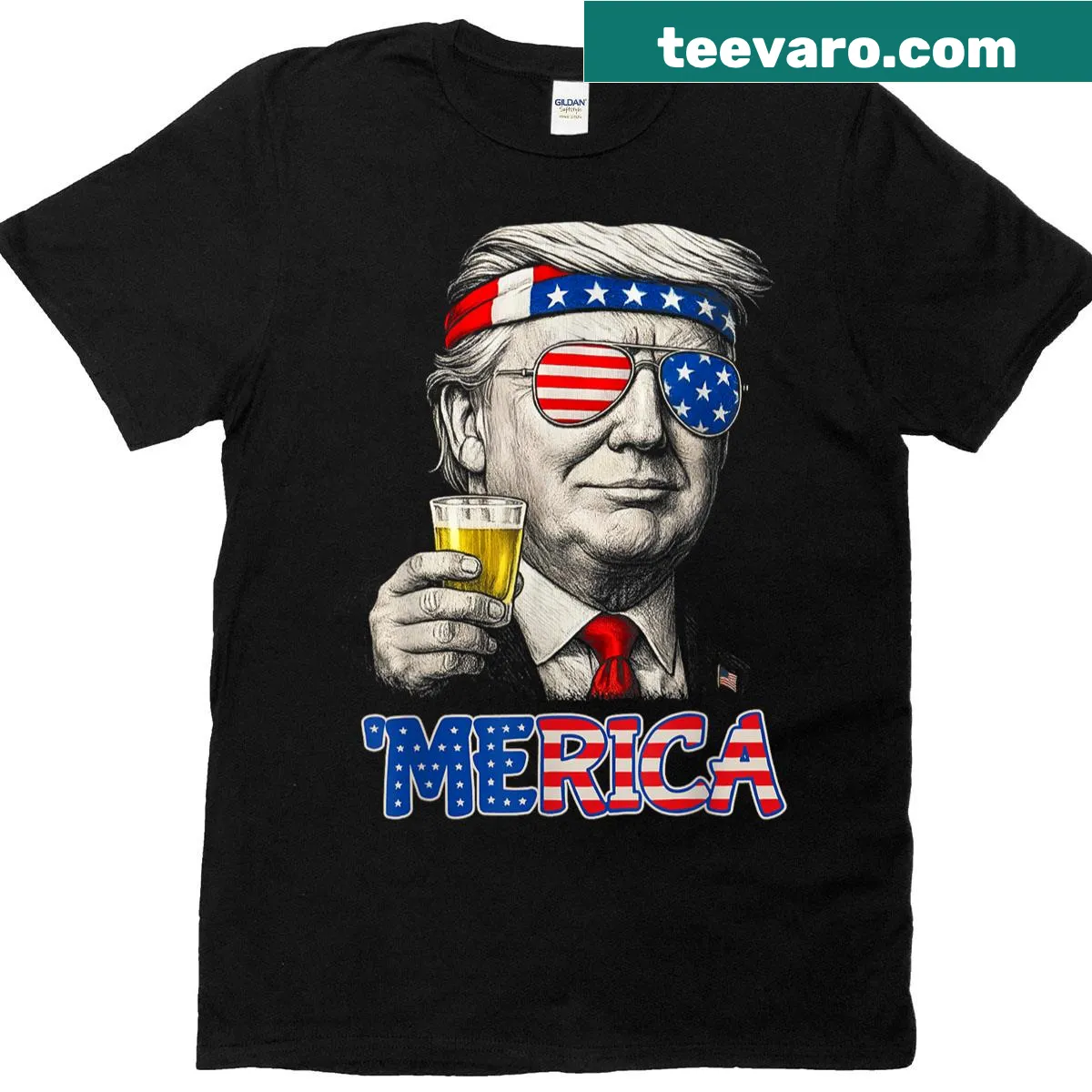 T-shirt featuring funny American Dad design with USA flag — on a men's t-shirt