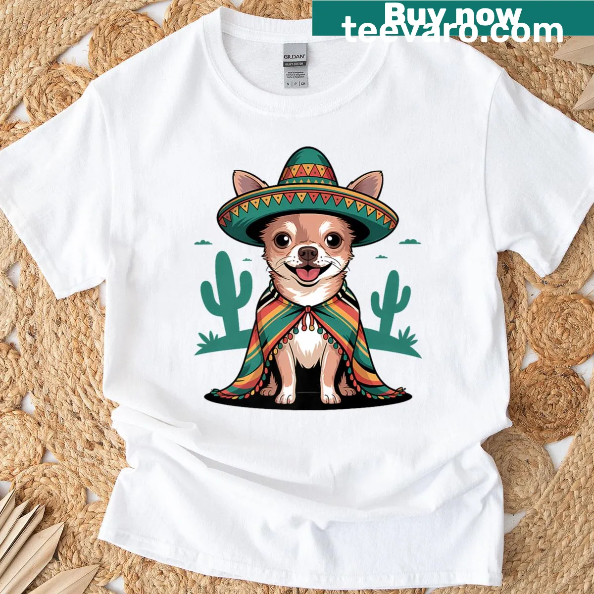T-shirt featuring a funny chihuahua in a sombrero — on a men's t-shirt