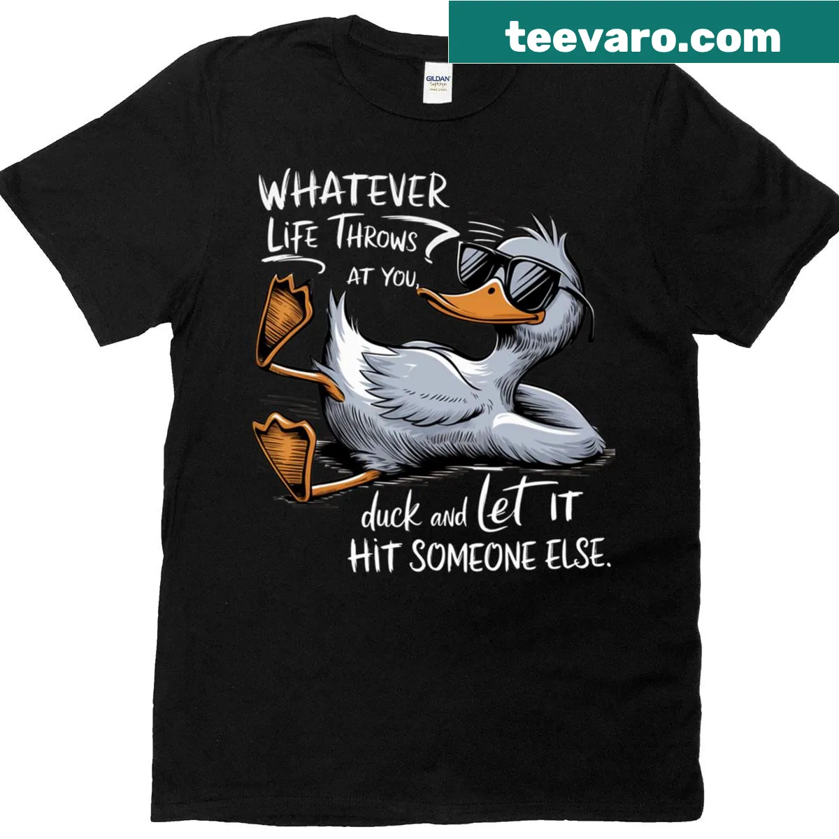Graphic tee featuring a humorous duck quote — on a men's t-shirt