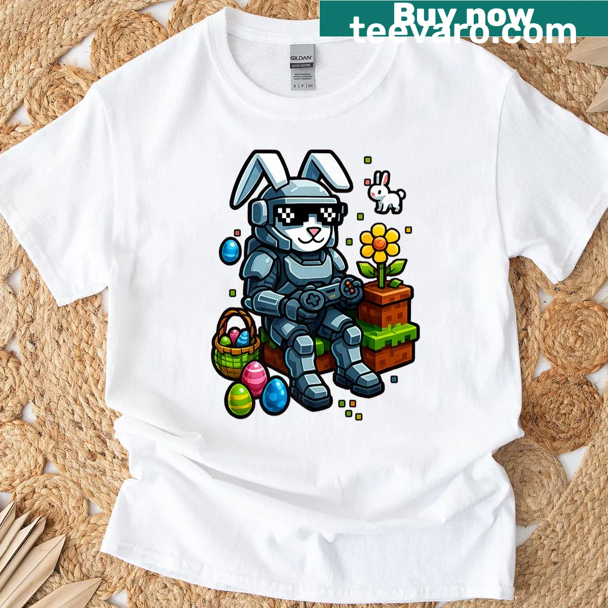 T-shirt with a funny gamer bunny and gaming controller — on a men's t-shirt