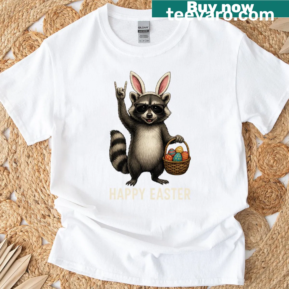 T-shirt featuring a charming raccoon bunny for Easter — on a men's t-shirt