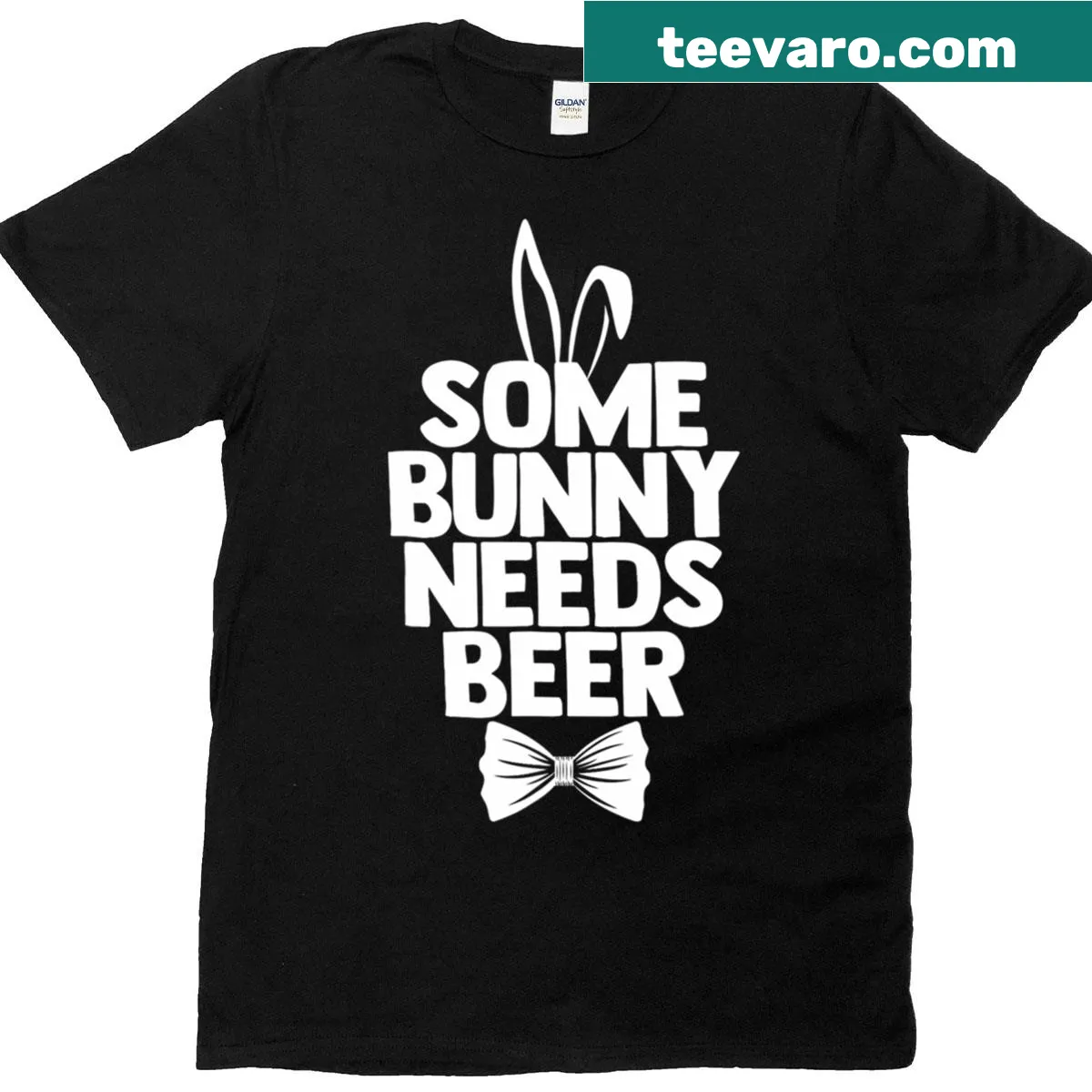 Men’s Easter t-shirt with funny bunny and beer-themed text — on a men's t-shirt