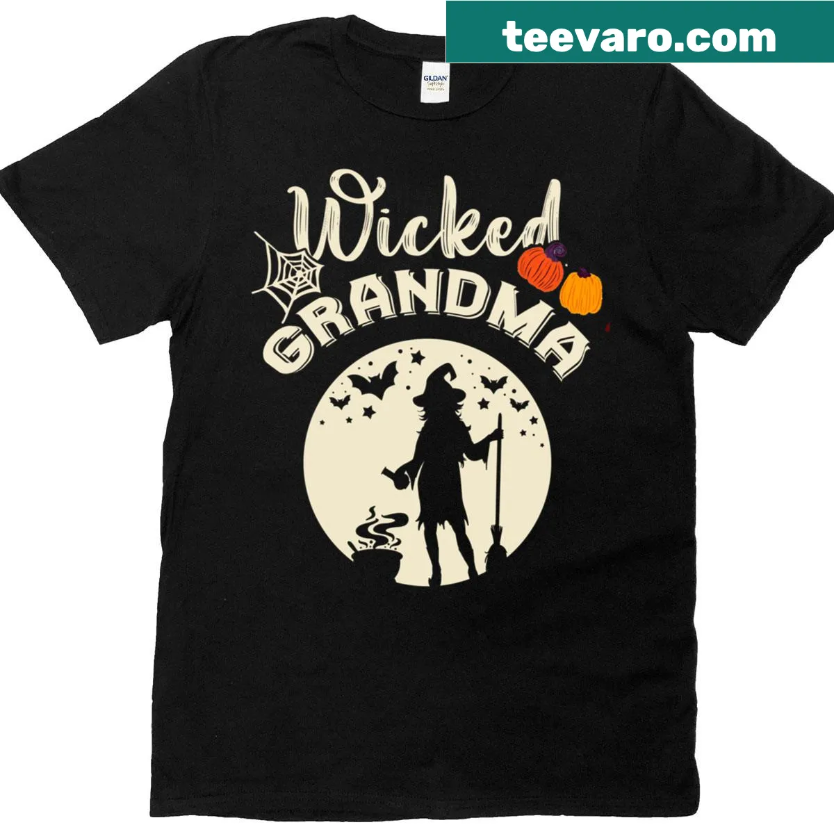 Wicked witch graphic t-shirt for grandmas featuring funny Halloween text — on a men's t-shirt