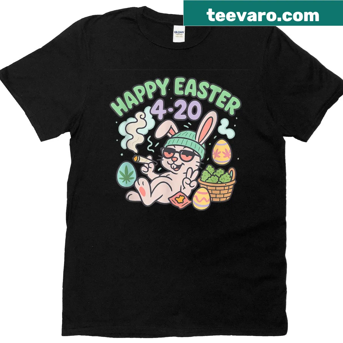 Funny Easter bunny smoking T-shirt design — on a men's t-shirt