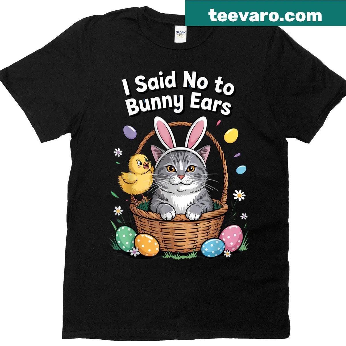 Easter-themed Cat Lover t-shirt with bunny graphic and funny text — on a men's t-shirt