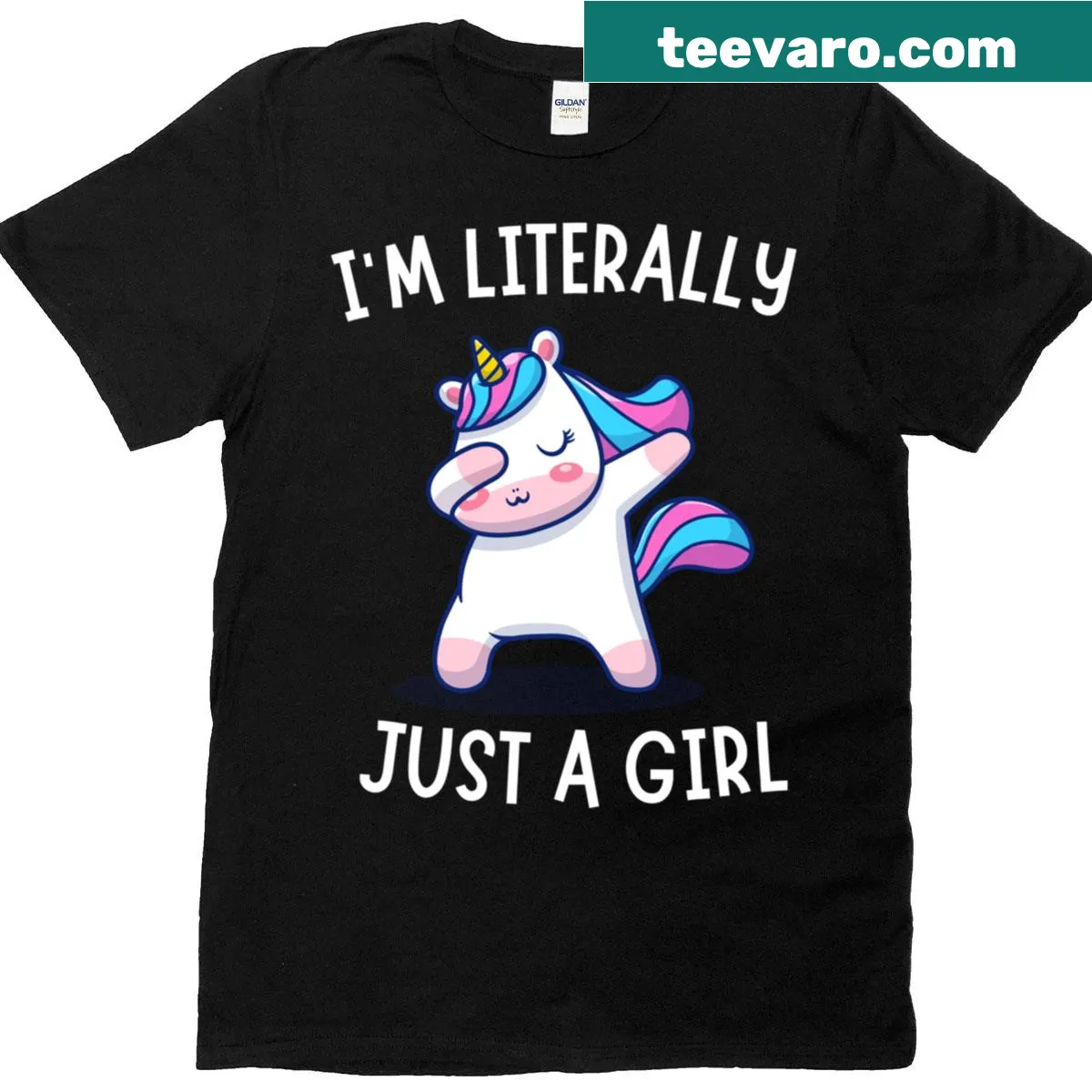 Unicorn dab graphic T-shirt with humorous text for girls — on a men's t-shirt