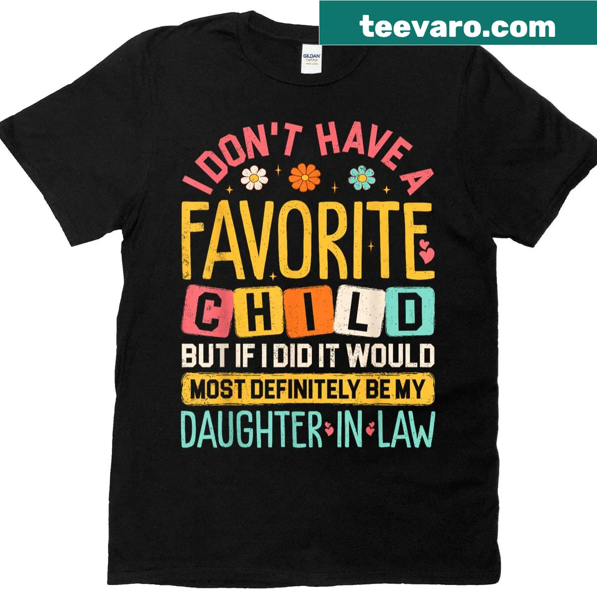 Funny family t-shirt declaring 'Favorite Child' for moms — on a men's t-shirt