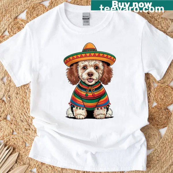 Cartoon poodle wearing sombrero for Cinco De Mayo