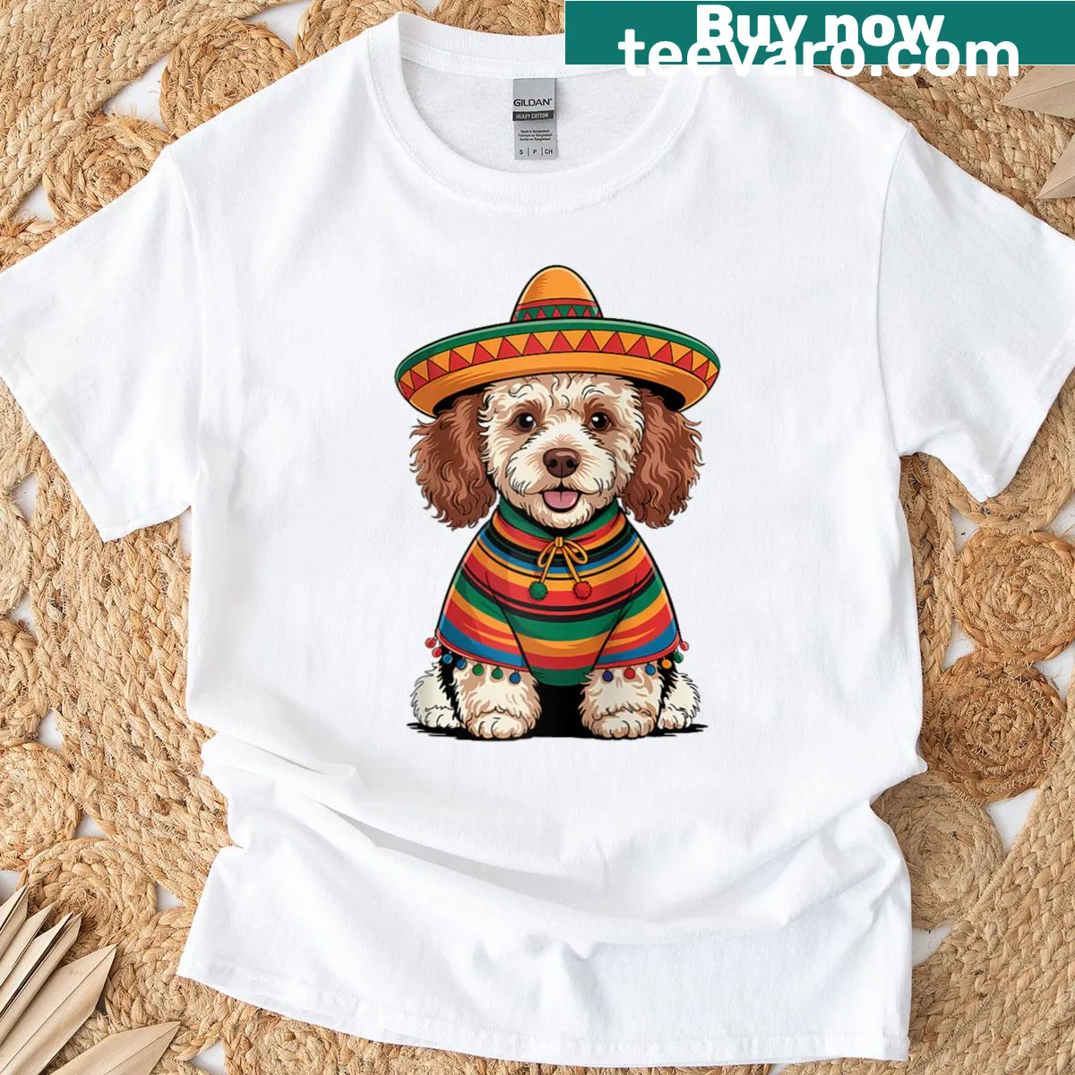 Cartoon poodle wearing sombrero for Cinco De Mayo — on a men's t-shirt