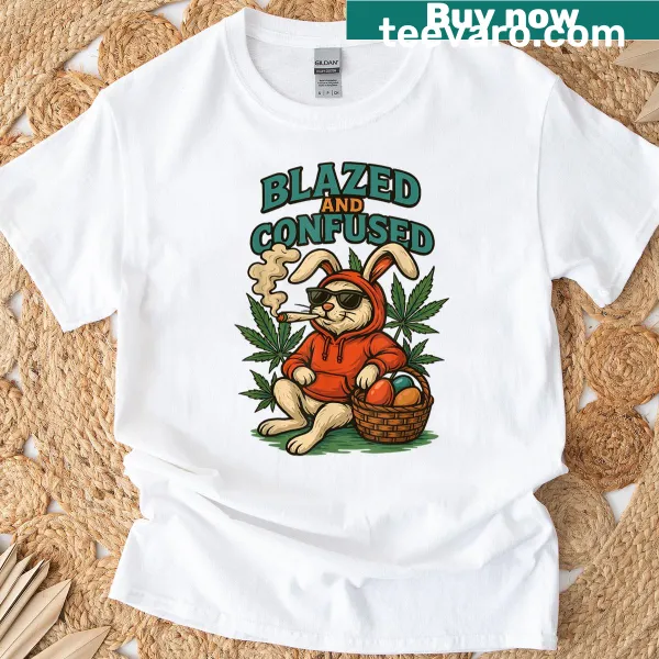 Funny rabbit graphic with blazed and confused expression