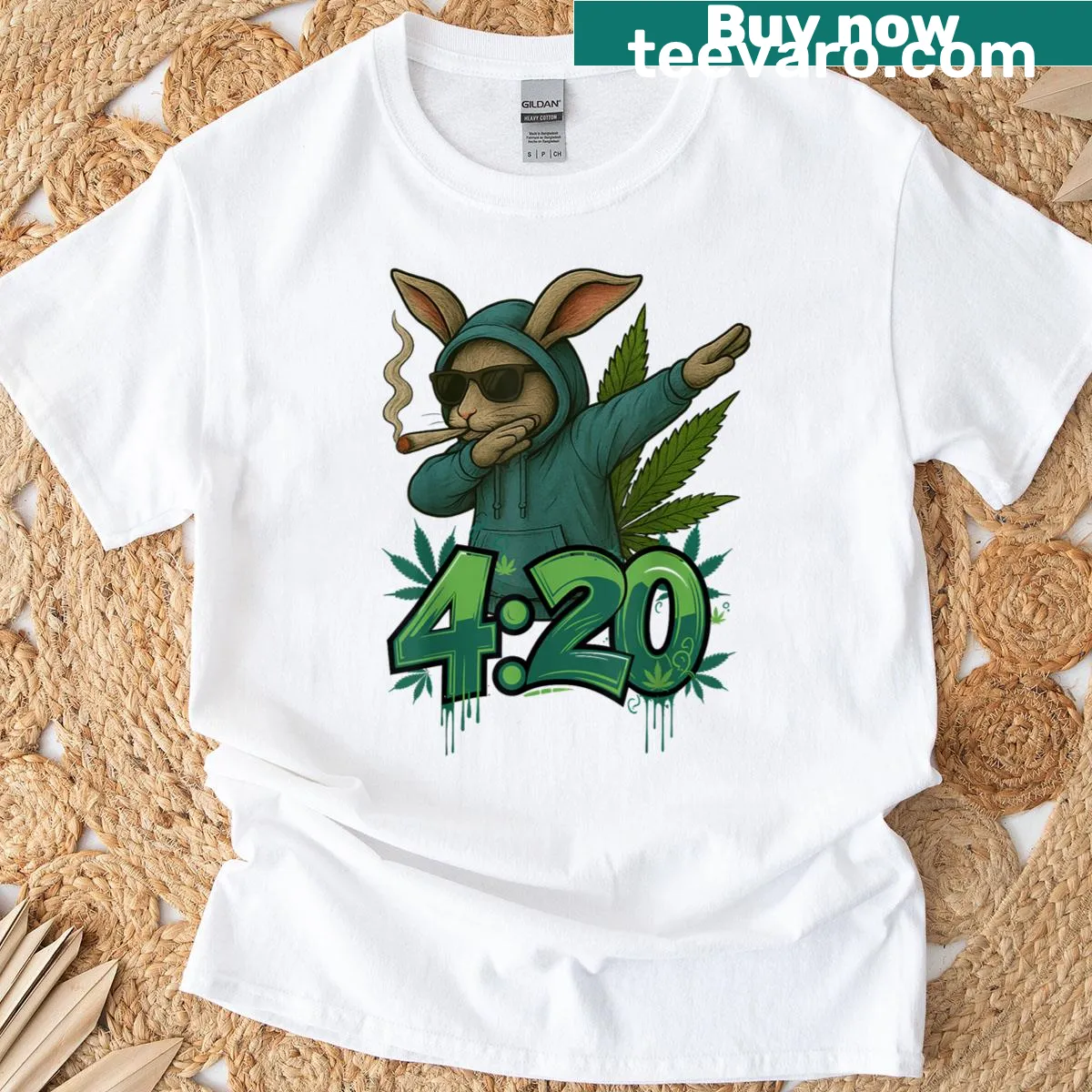Funny Easter T-shirt with a dabbing rabbit graphic — on a men's t-shirt