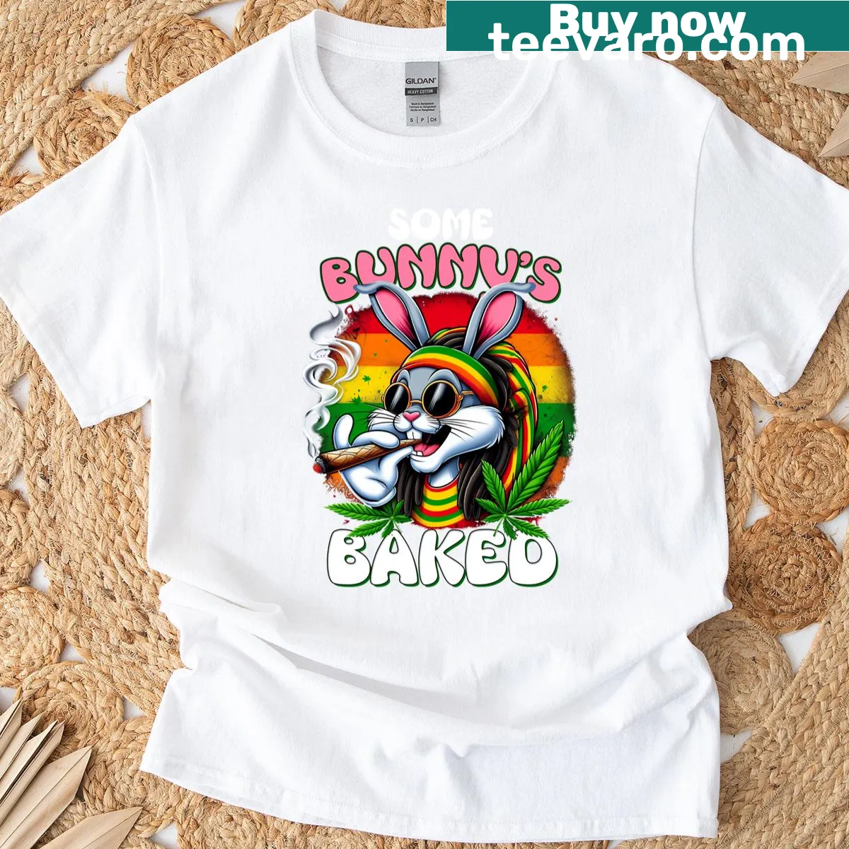 Funny Easter T-shirt with a smoking bunny design — on a men's t-shirt
