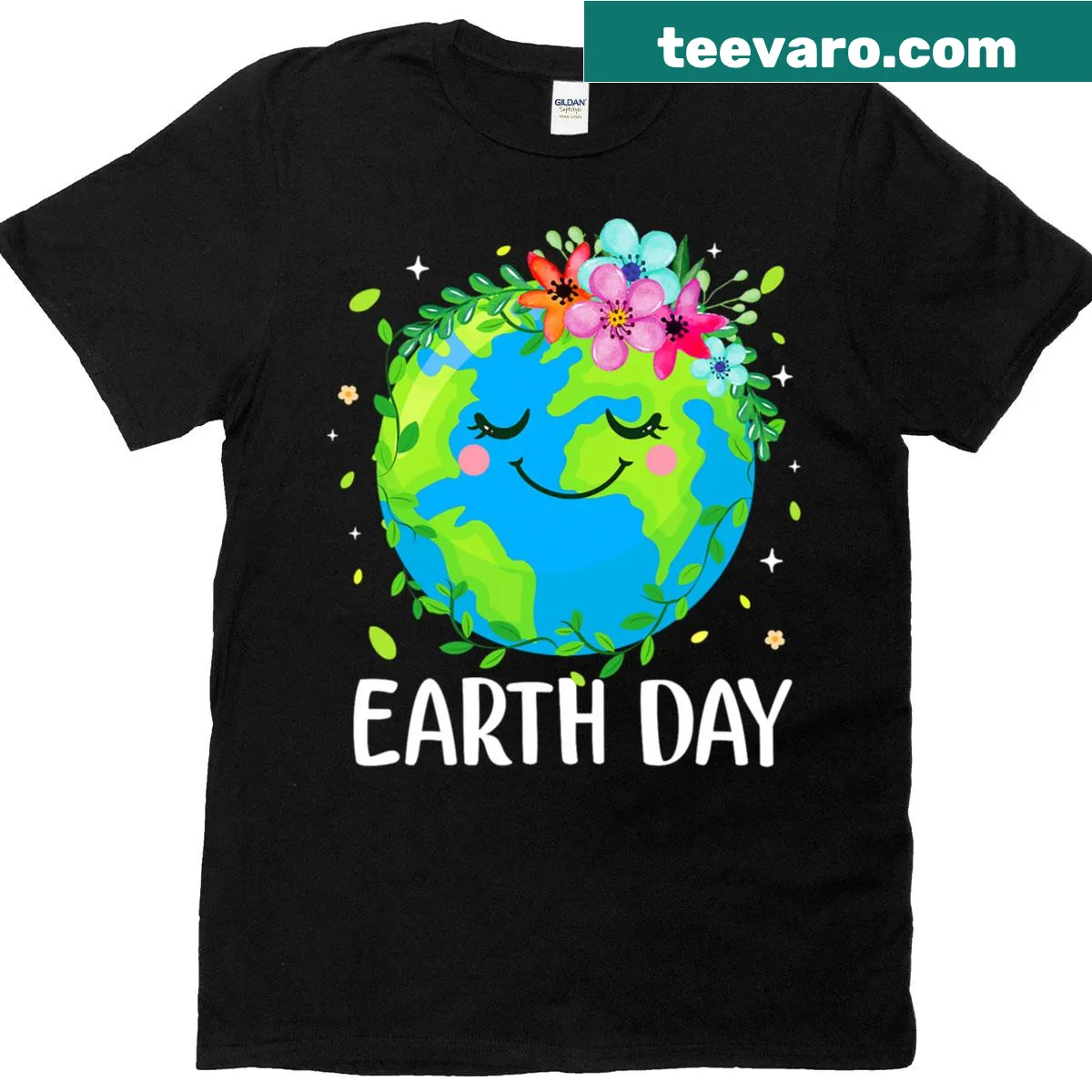 Earth Day t-shirt with floral graphic depicting the Earth — on a men's t-shirt