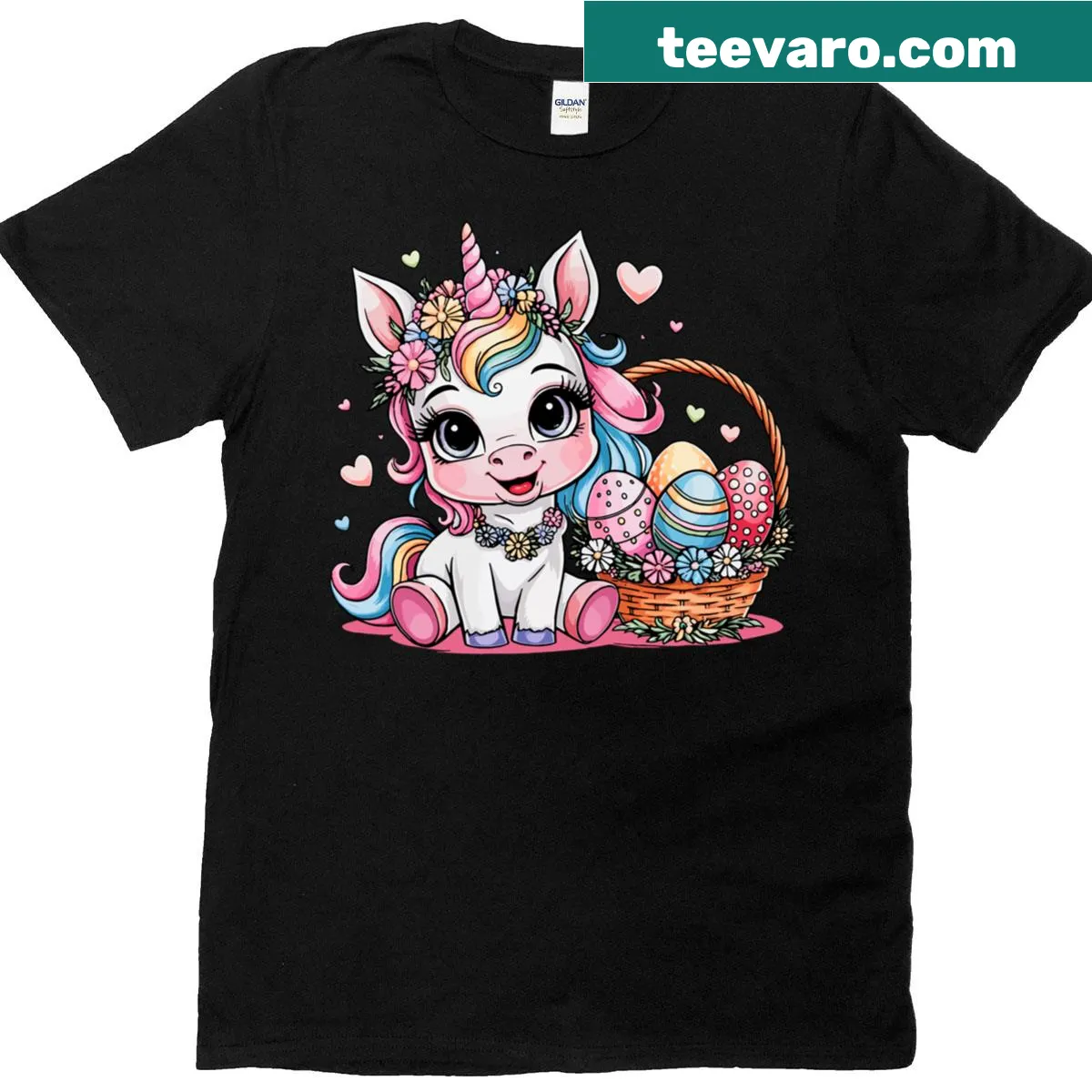 Cute unicorn bunny with Easter eggs design for kids — on a men's t-shirt