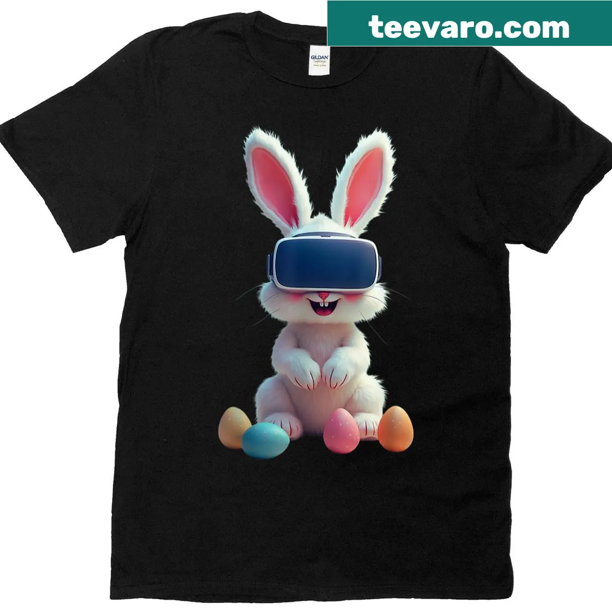 Funny Easter Bunny in VR with egg design for gamers — on a men's t-shirt