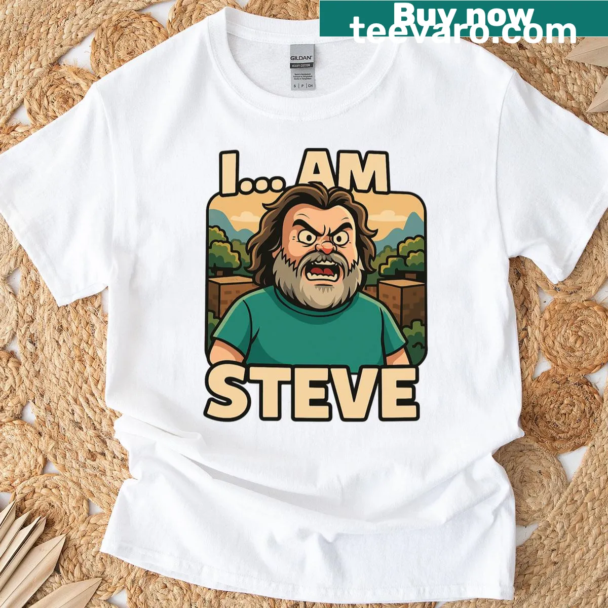 Bold I Am Steve graphic t-shirt for Minecraft fans — on a men's t-shirt